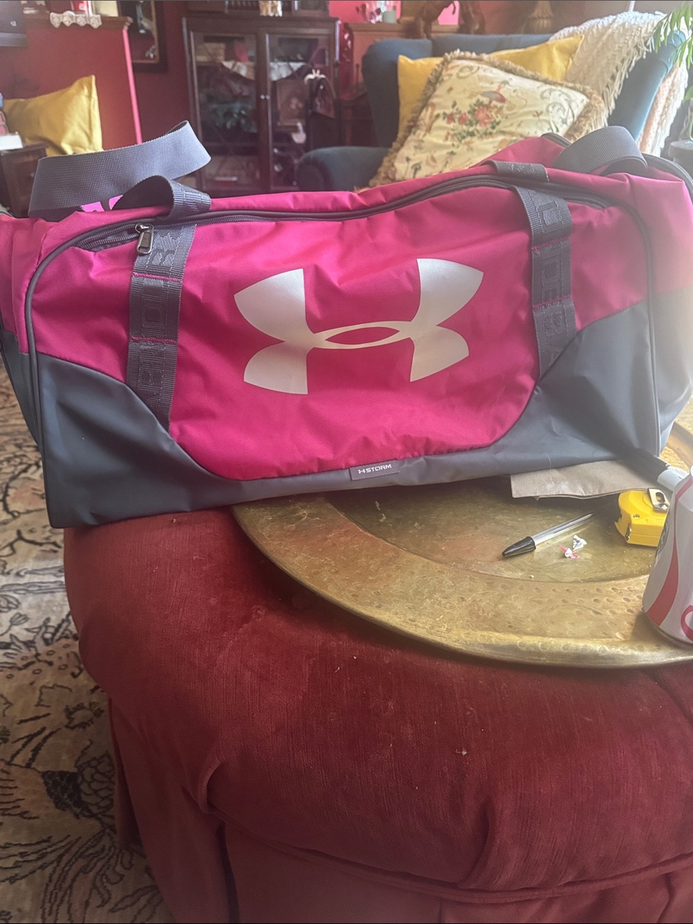 Under Armour Hot Pink and Gray Performance Duffel with White Logo